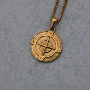 Gold Compass Pendant Chain Necklace